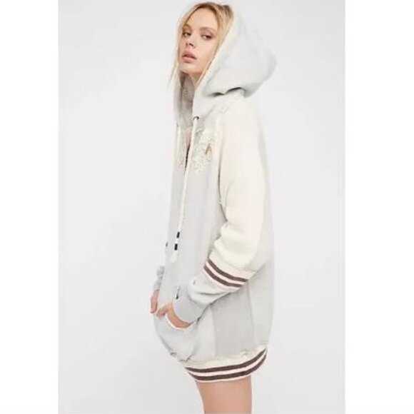 Free People Tops - Free People Rare Y2K Varsity Pullover Hoodie Embellished  Sweatshirt Top Medium